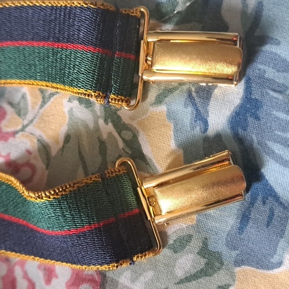 VTG BREVETTE SGDG striped suspenders leather center elastic stretch narrow mens - Picture 7 of 9